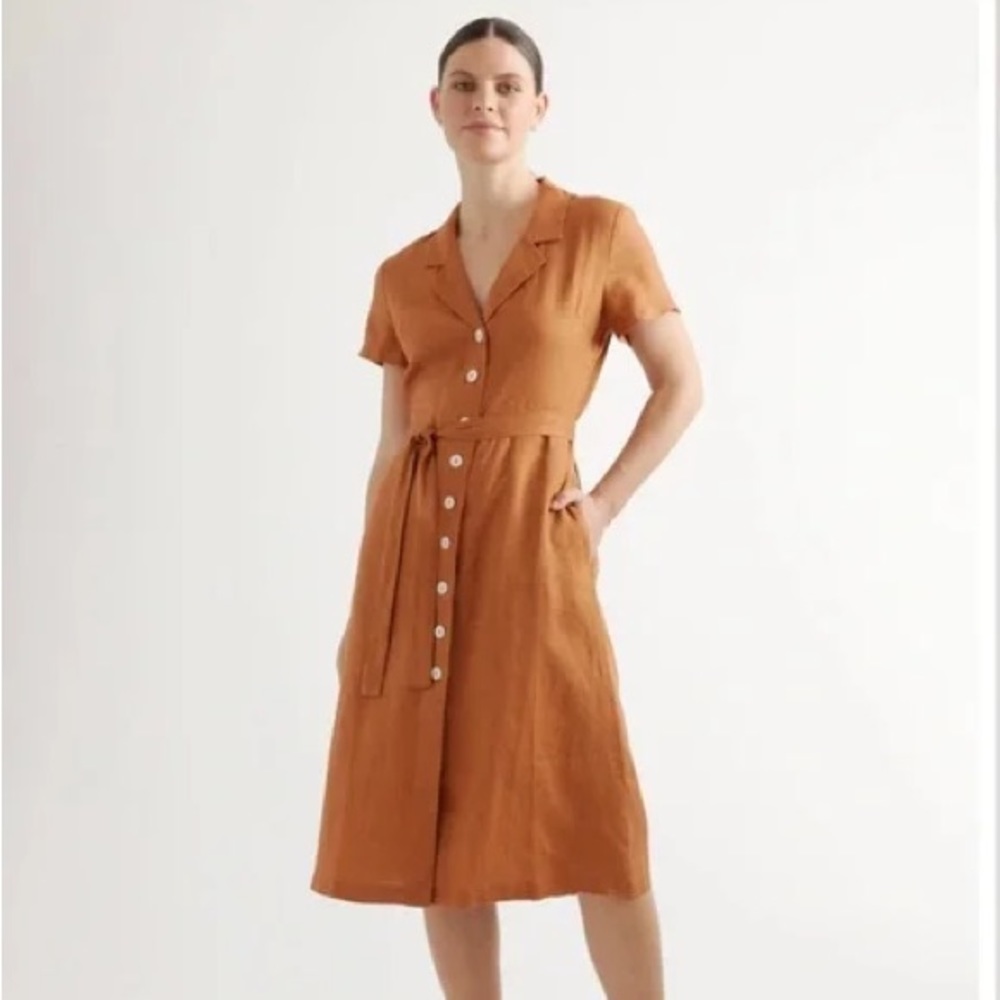 Quince 100% European Linen Button Front Dress NWT